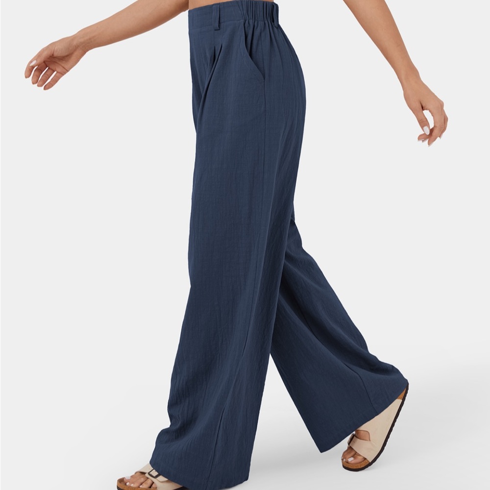 High Waisted Plicated Side Pocket Wide Leg Palazzo Pants